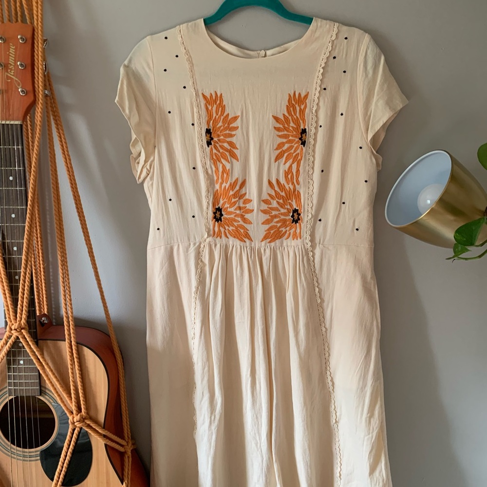 ROOLEE Embroidered Floral Linen Dress